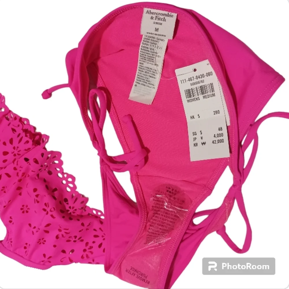 A&F Bikini Laser Cut Ruffle Top Side Tie Cheeky Bottom